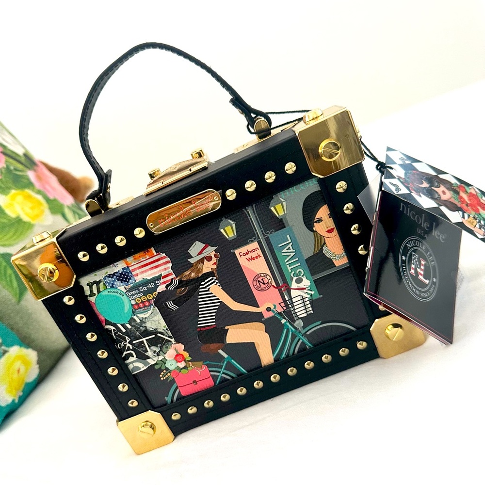 Nicole Lee Black and Gold Mini Box Bag